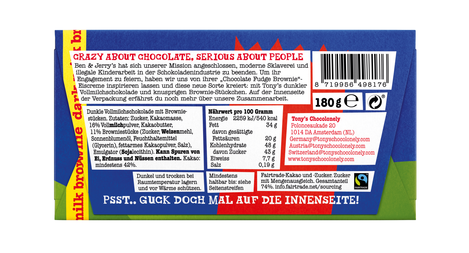 Vollmilchschokolade 42% Brownie, 180g