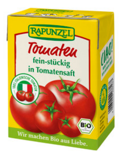 Rapunzel Bio Tomaten fein-stückig in Tomatensaft im Tetra Pak 12x390g