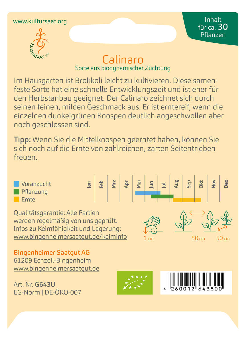 Bingenheimer Saatgut Brokkoli Calinaro